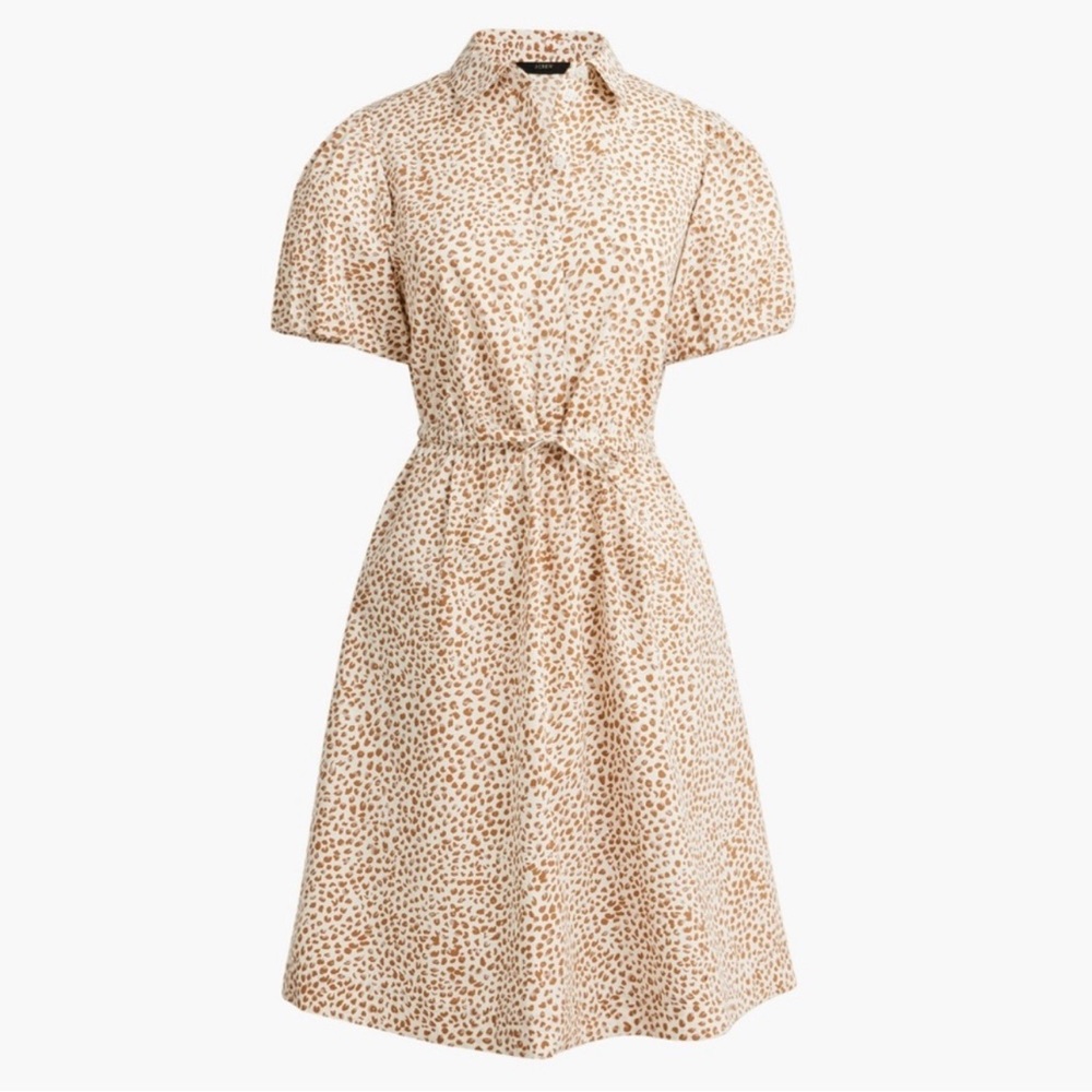 J. Crew Beige and Brown Patterned Midi Dress